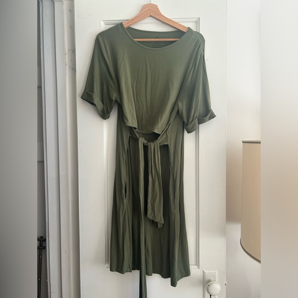 Kindred Bravely Olive Green Midi Tie-Waist Dress